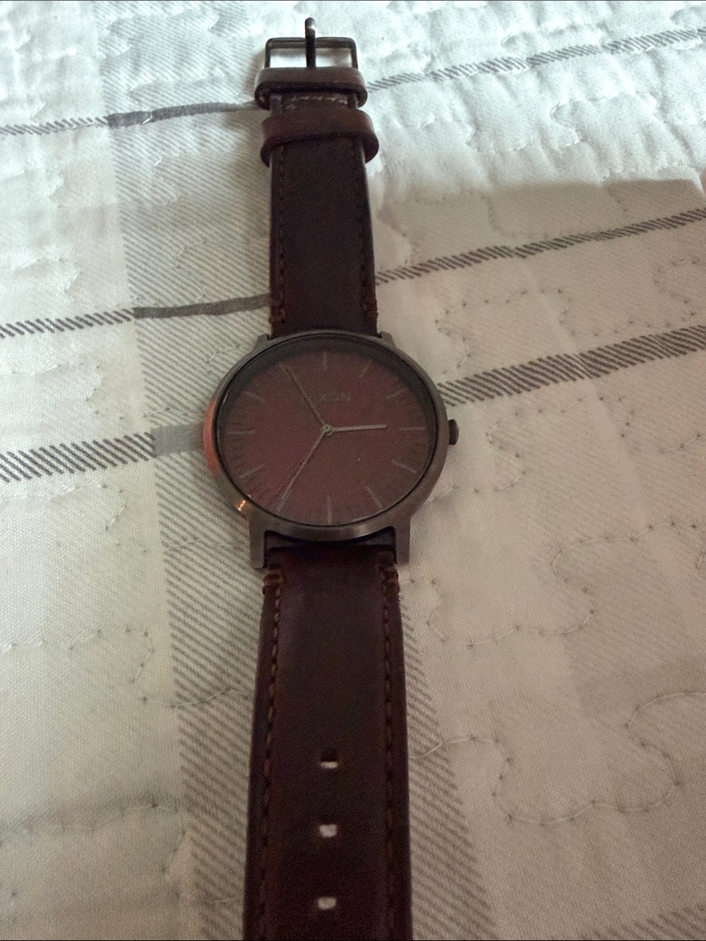 Nixon Red Sunburst Dial Watch with Brown Leather Band - Picture 4 of 11